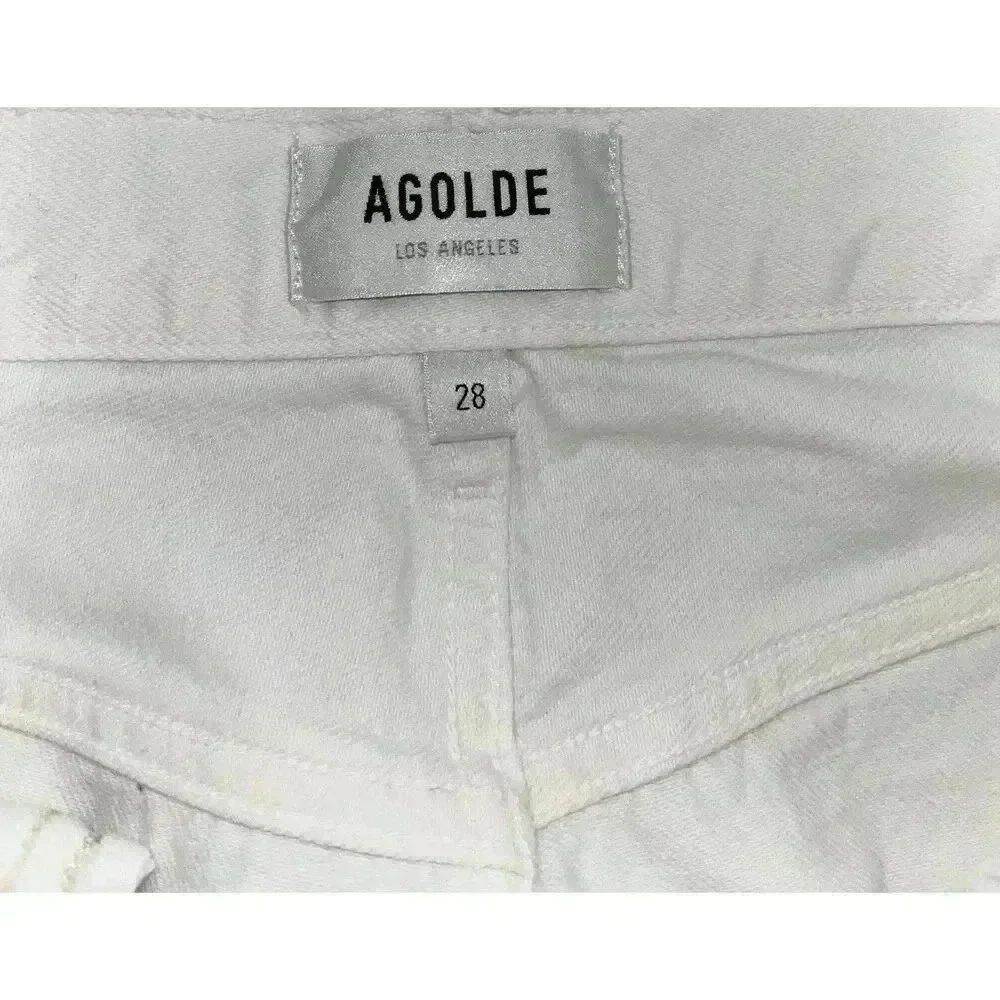 Agolde Riley High Rise Straight Crop White Veil 100% Cotton Jeans Size 28